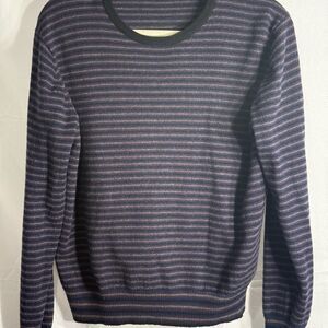 Saks Fifth Avenue Navy and Gray Striped Crewneck Sweater  Wmns sz XL